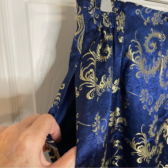 Traditional Vietnamese Silk Pant Suit Blue Gold Brocade Small - Picture 7 of 11